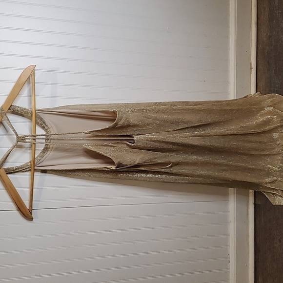 Astr Gold Metallic dress beaded strappy size medium - Picture 4 of 8
